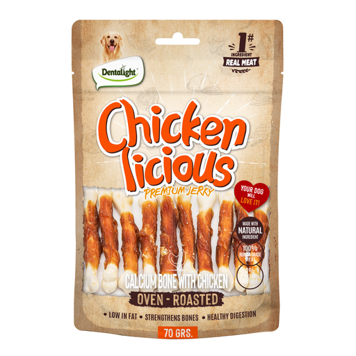 Dentalight Chicken Licious Jerky Treats For Dogs-Calcium Bone With Chicken 70g