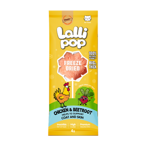 Gnawlers Freeze Dried Lollipop Cat Treat -Chicken & Beetroot 4g x15pcs-Coat & Skin Support [Display Box]
