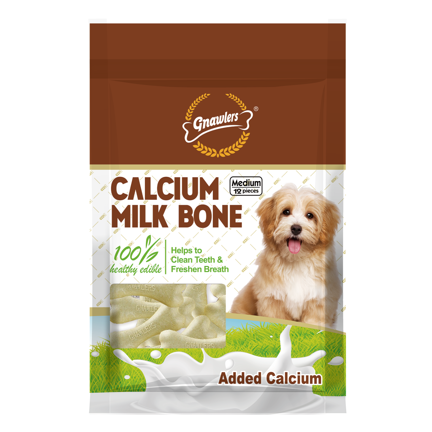 Gnawlers Calcium Milk Bone 3" Medium-Snack For Dogs- 12pcs/pack-270g