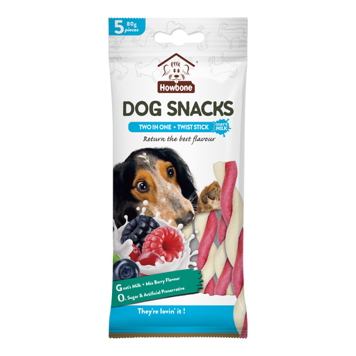 Howbone Dog Snack - Two in One Twist Stick 80g (5pcs) - Goat's Milk+Mixberry