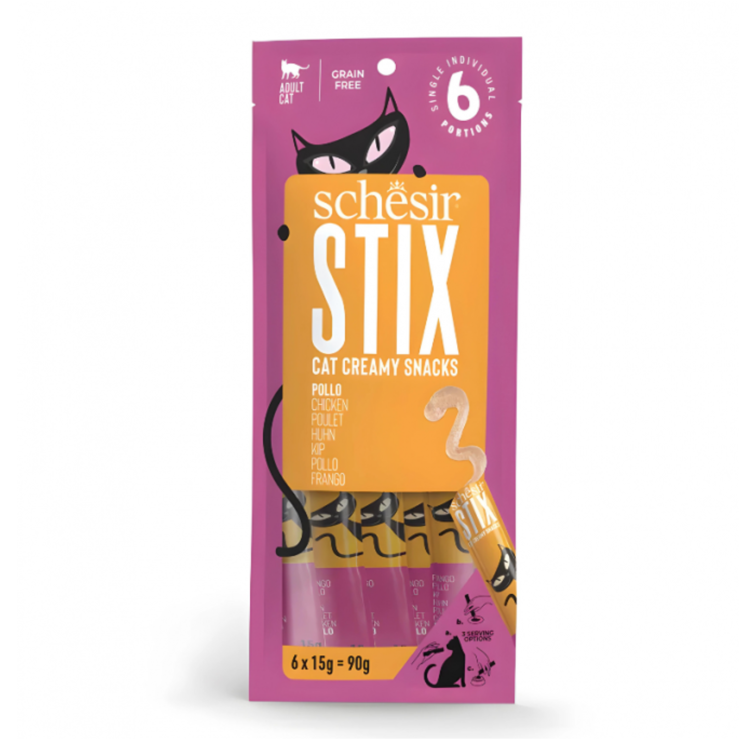 Schesir Stix Treat For Cat In Cream - Chicken 6x15g  (Min Order- 12 Pack)