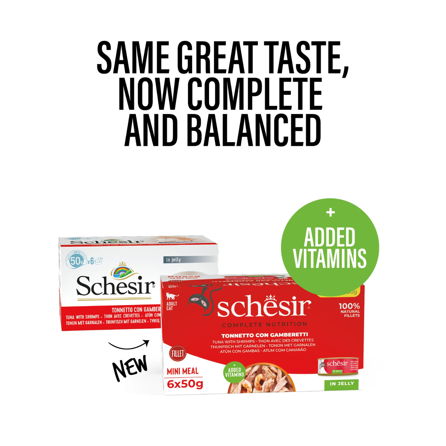 Schesir Complete & Balanced Nutrition Wet Cat Food in Jelly Can[Multi pack]- Tuna With Shrimp-(6X50g)