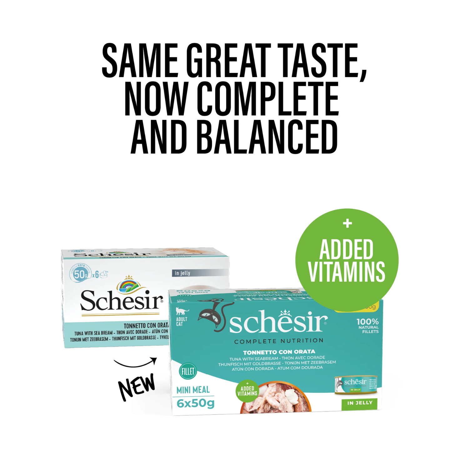 Schesir Complete & Balanced Nutrition Wet Cat Food in Jelly Can[Multi pack]- Tuna With Seabreem-(6X50g)