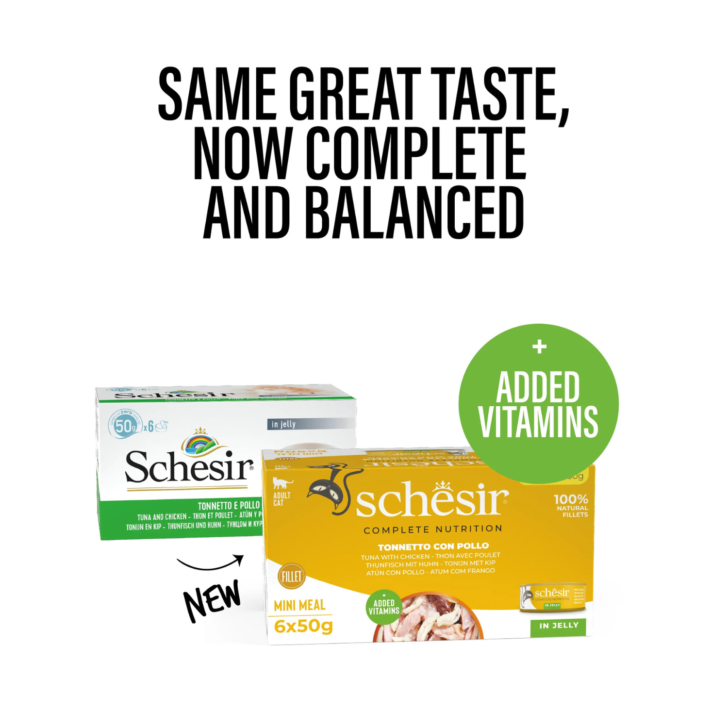 Schesir Complete & Balanced Nutrition Wet Cat Food in Jelly Can[Multi pack]- Tuna With Chicken-(6X50g)