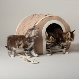Scruffs Stockholm Felt Cave Cat Bed - Tan 40CM