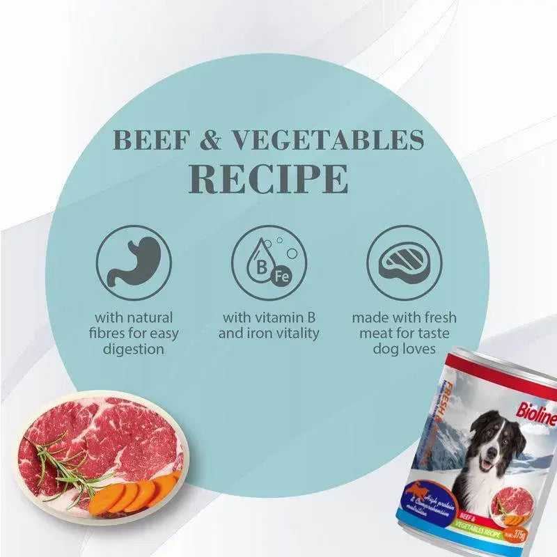 Bioline Canned Dog Food 375g-[Flavor - Beef & Vegetables]
