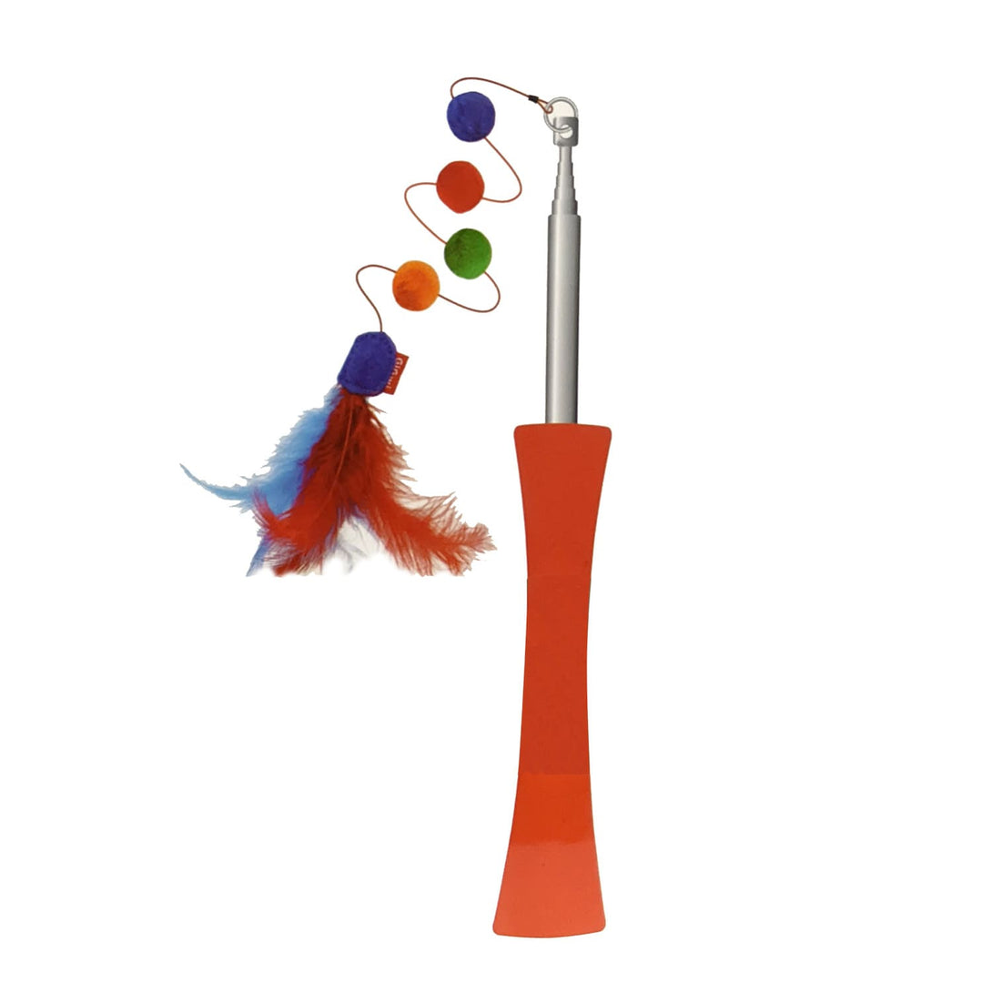 Extendable Catwand Feather Teaser with rattle and tpr handle