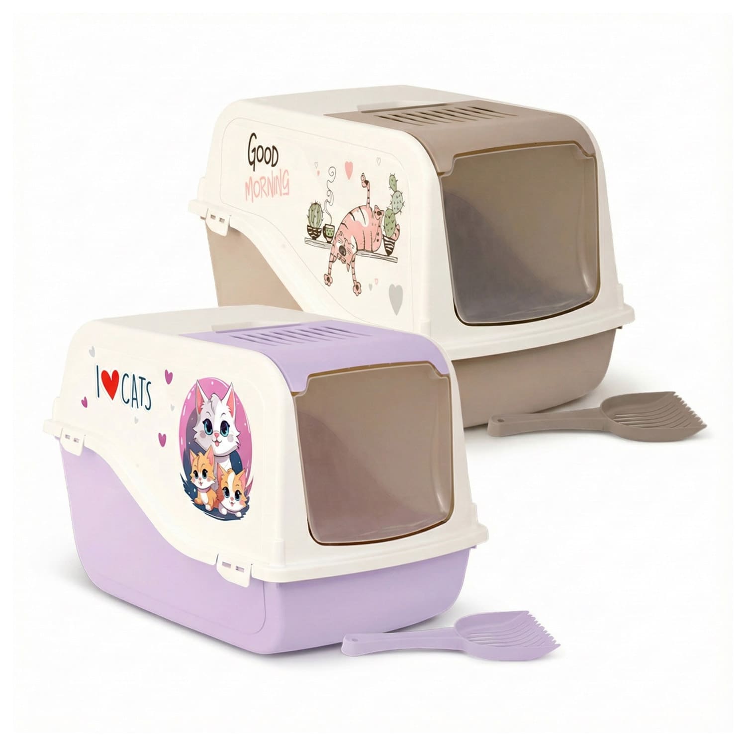 Cat Litter Box ARIEL(TOP FREE) with Cat Clipart - light-purple