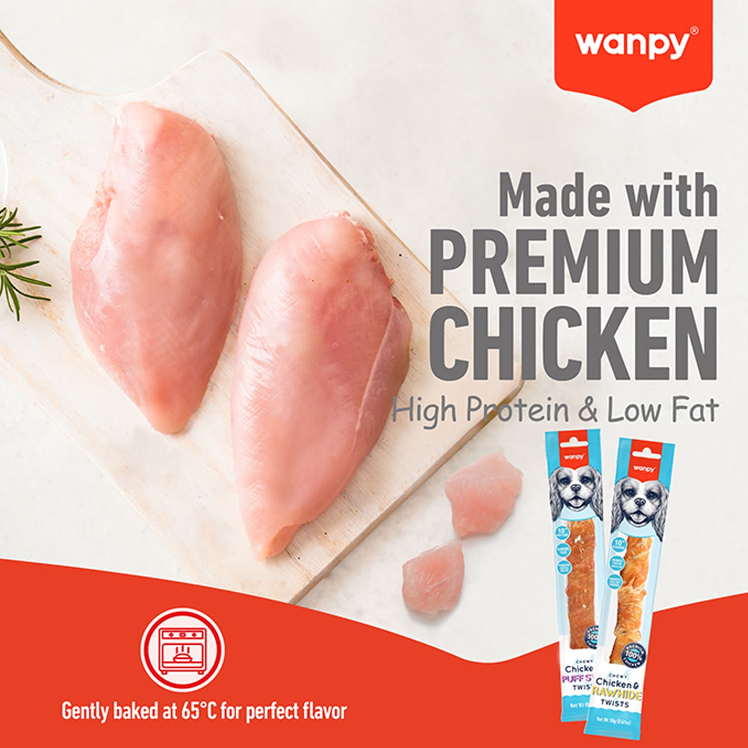 Wanpy Chewy 10″ Chicken Jerky & Rawhide Twists 70g