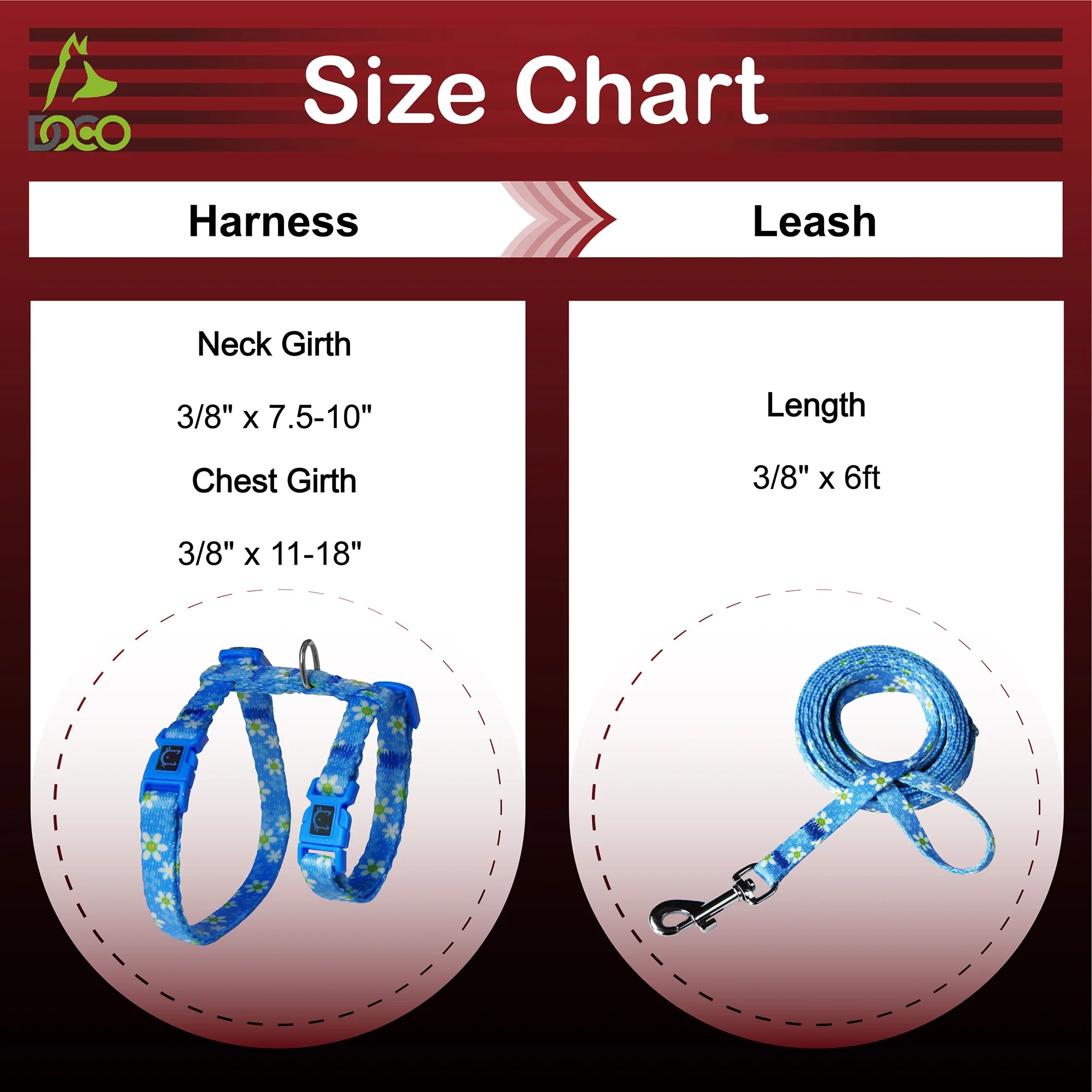 DOCO® LOCO Cat Harness + Leash Combo - Printed Pattern 6ft (DCAT202+2072)Sizes - XS