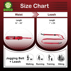DOCO® Lite Reflective Jogging Belt With Reflective Bungee [Bag:2.5 x 76-107cm; Leash: 2.5 x 130-150cm]-Black