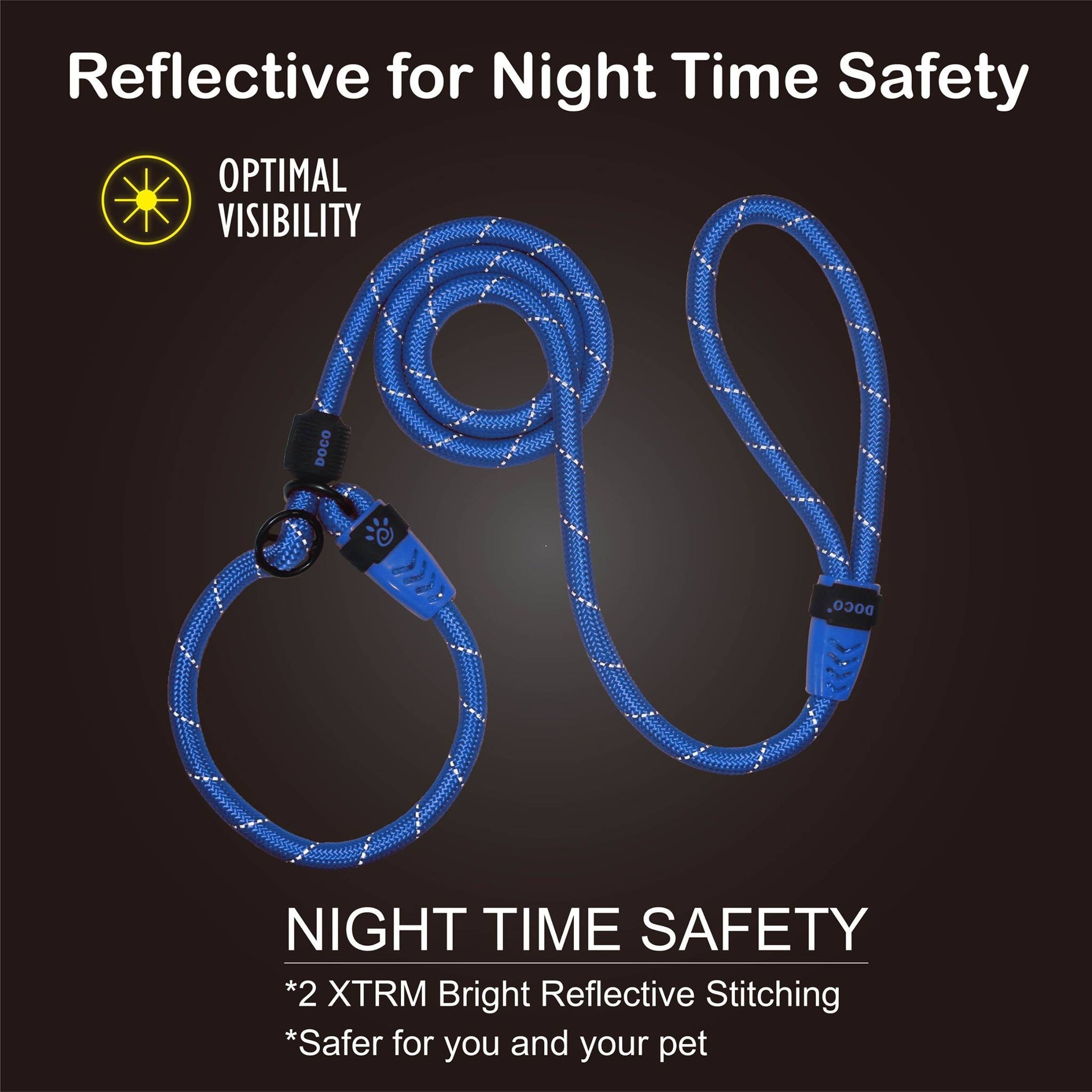 DOCO® Reflective Rope Leash Ver.2 - Slip On Collar Leash 5ft Ø13mm 120cm+30cm(L) S.Lime