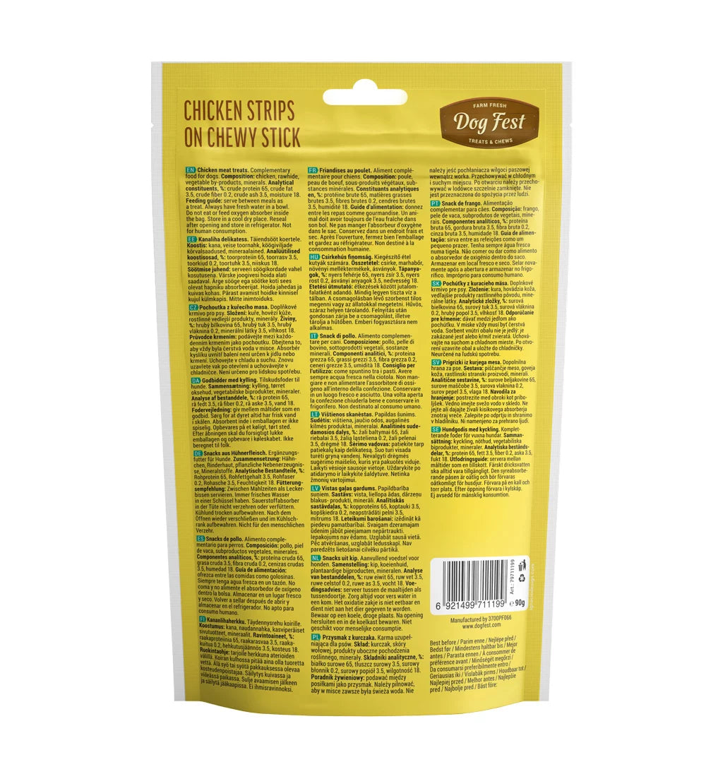 Dog Fest Chicken Strips On Chewy Stick For Adult Dogs - 90g (3.17oz)[Weight - 90g]