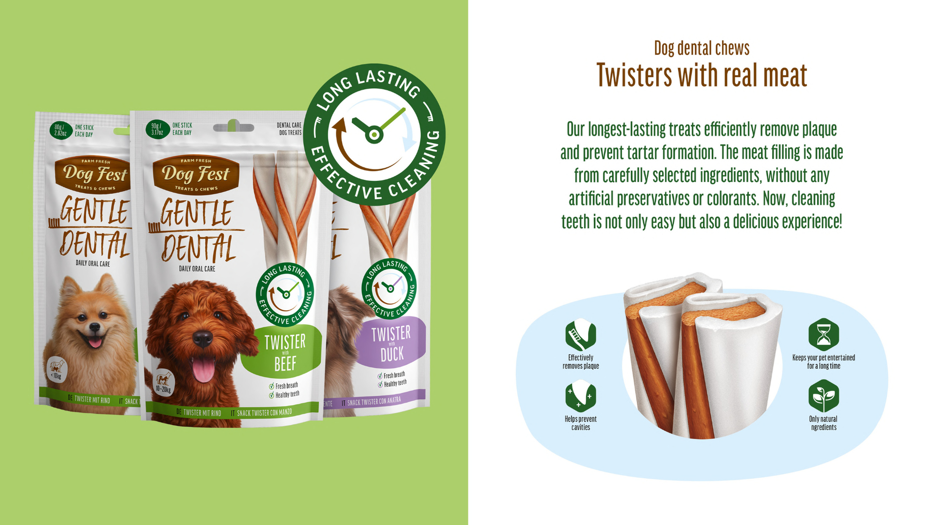 Dog Fest Dental Treats For Adult Dogs -Twister - Beef 80g (9cm)