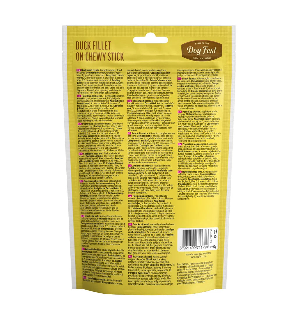 Dog Fest Duck Fillet On Chewy Stick For Adult Dogs - 90g (3.17oz)[Weight - 90g]