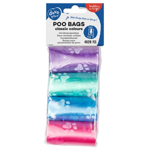 Duvo Poo Bags Classic Colour Paws Multicolour 4 x 20pcs [Count - 4]