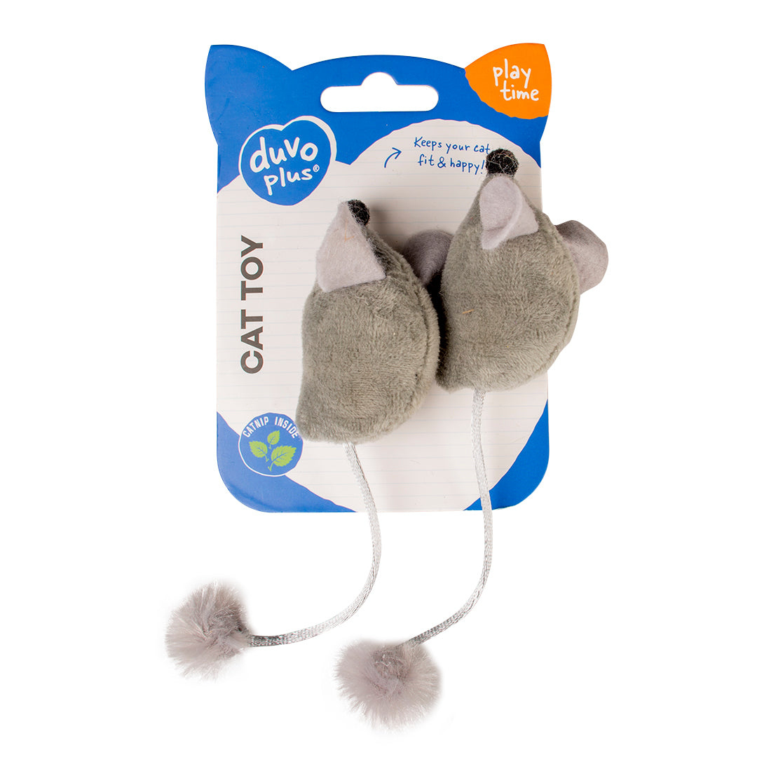 Duvo+ Cushy Mice With Funny Tail Grey Color - Cat Toy  (2pcs)  16.5x5x4cm