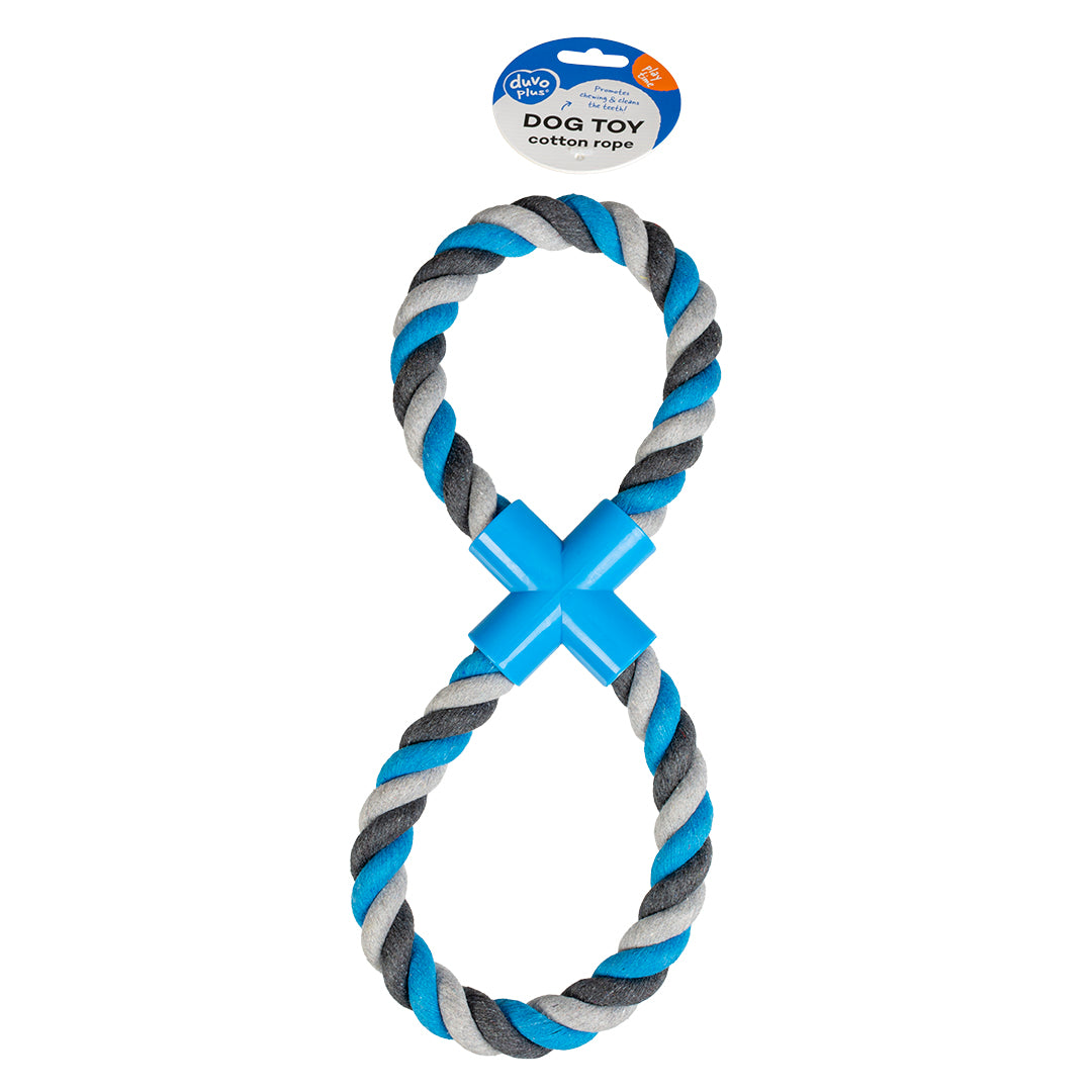 Duvo+ Tug Toy Knotted Cotton 8- Pull Ring 33cm Grey/Blue