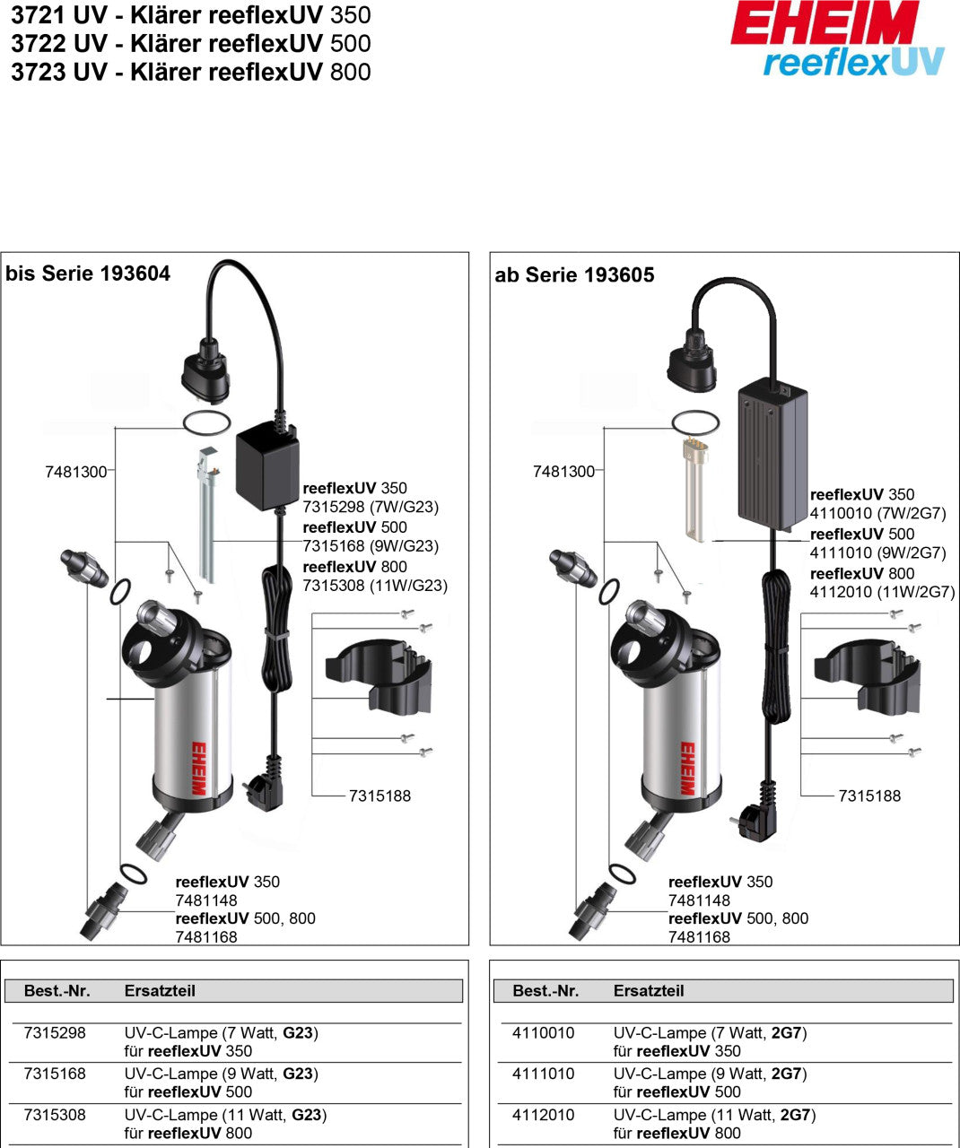 EHEIM UVC-lamp 7W-2G7 f. reeflexUV 350