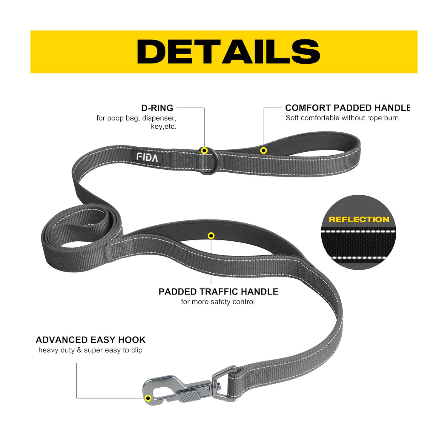 Fida Heavy Duty Dog Leash - 5ft - blue
