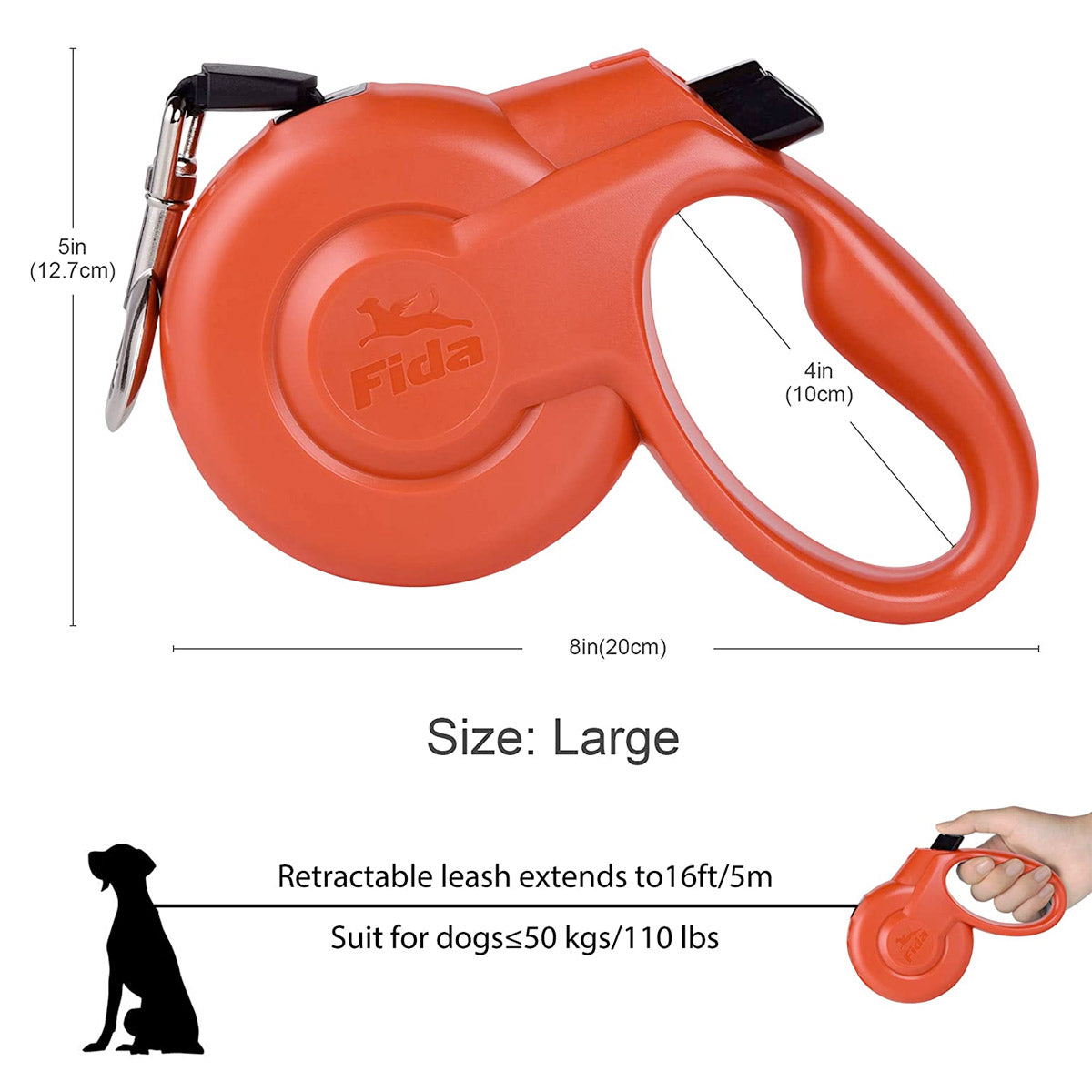 Fida Retractable Dog Leash Heavy Duty (Styleash Series) - XS (3m / 10ft) - black