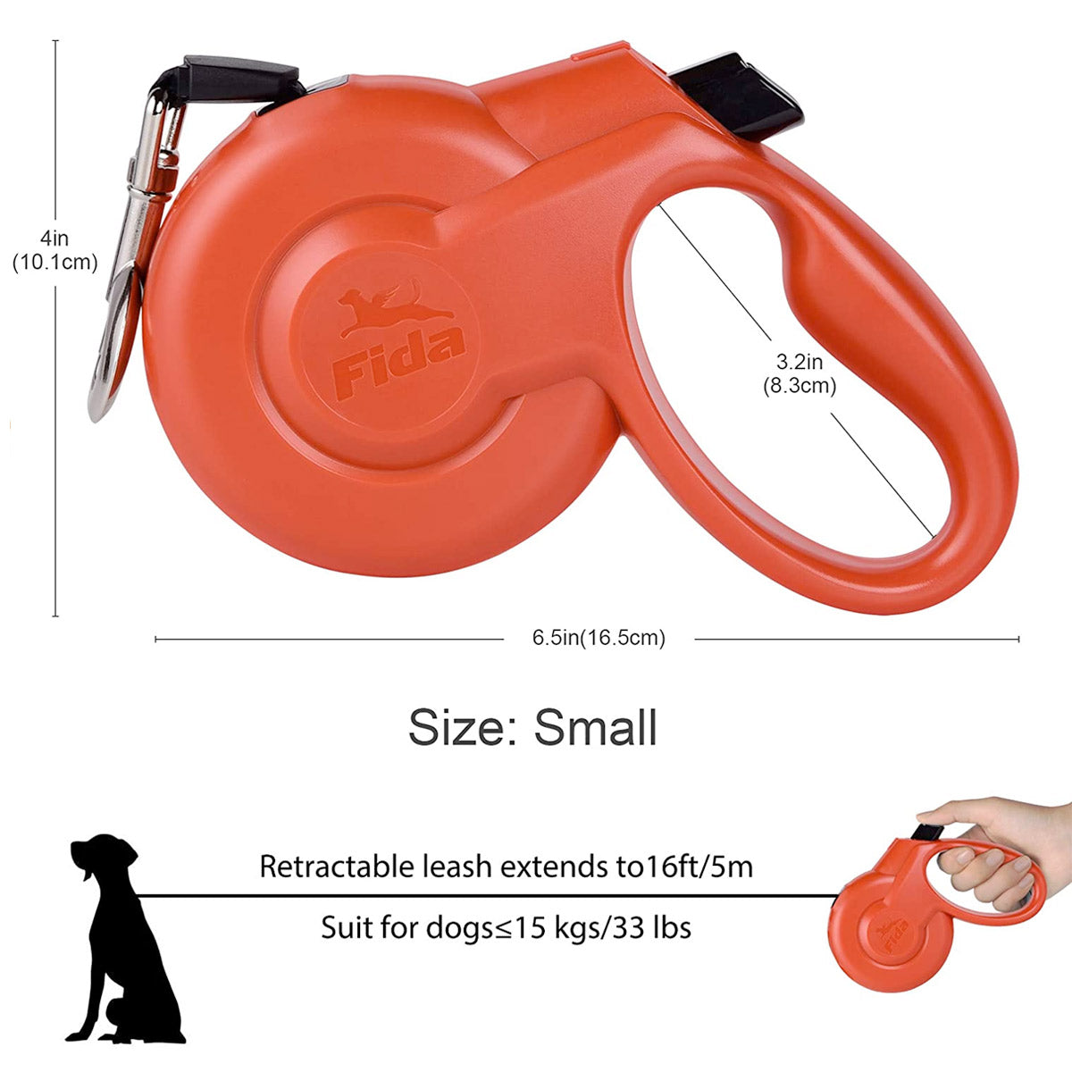 Fida Retractable Dog Leash Heavy Duty (Styleash Series) - L (5m / 16ft) - black