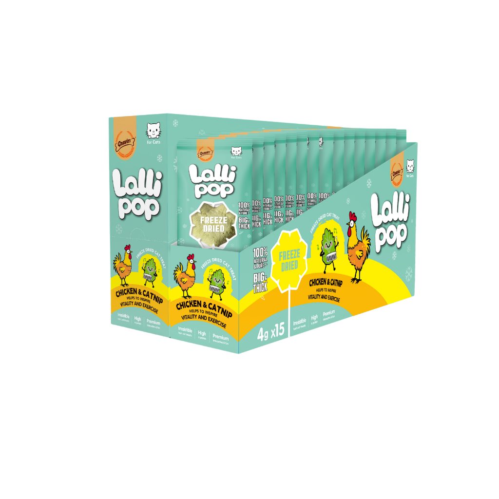 Gnawlers Freeze Dried Lollipop Cat Treat -Chicken & Catnip 4g x15pcs-Vitality & Exercise- [Display Box]