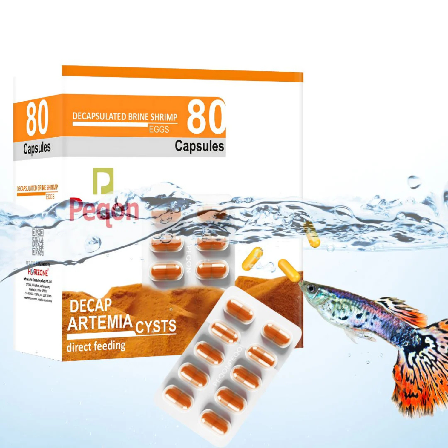 Horizone Peqon Decap Artemia Cyst – Ready-to-Feed Decapsulated Brine Shrimp Eggs (80 Capsules) – No Hatching Needed