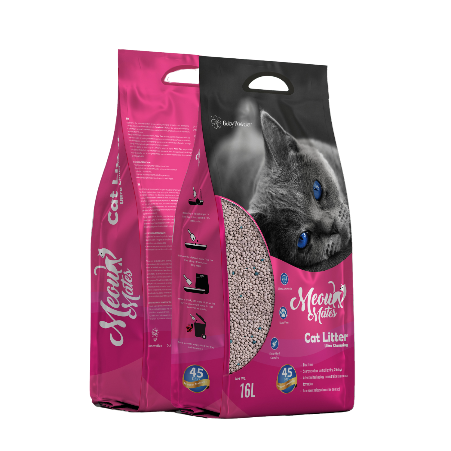 Meow Mates Bentonite Cat Litter - Baby Powder Scent 16L/10kg