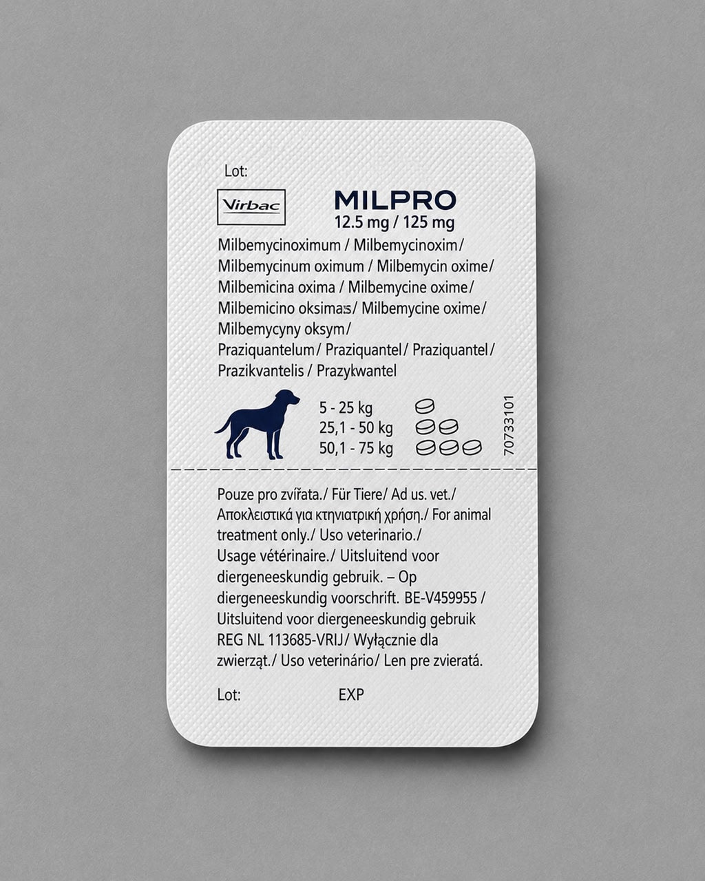 Milpro for Dogs from 5-75 kg weight 12.5mg/125mg 2 tablets