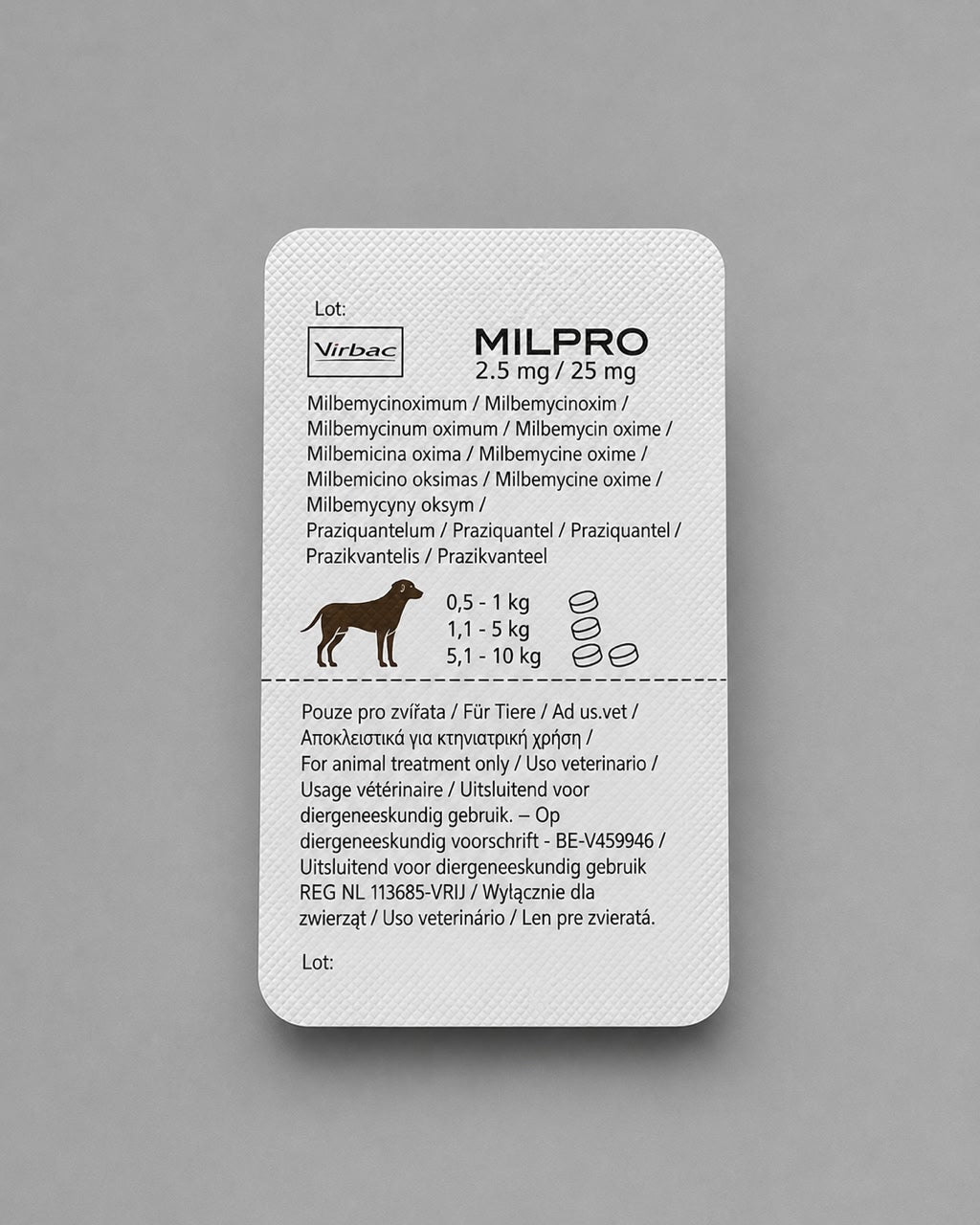 Milpro for small dogs from 0.5 - 10 kg weight 2.5mg/25mg 2 tablets