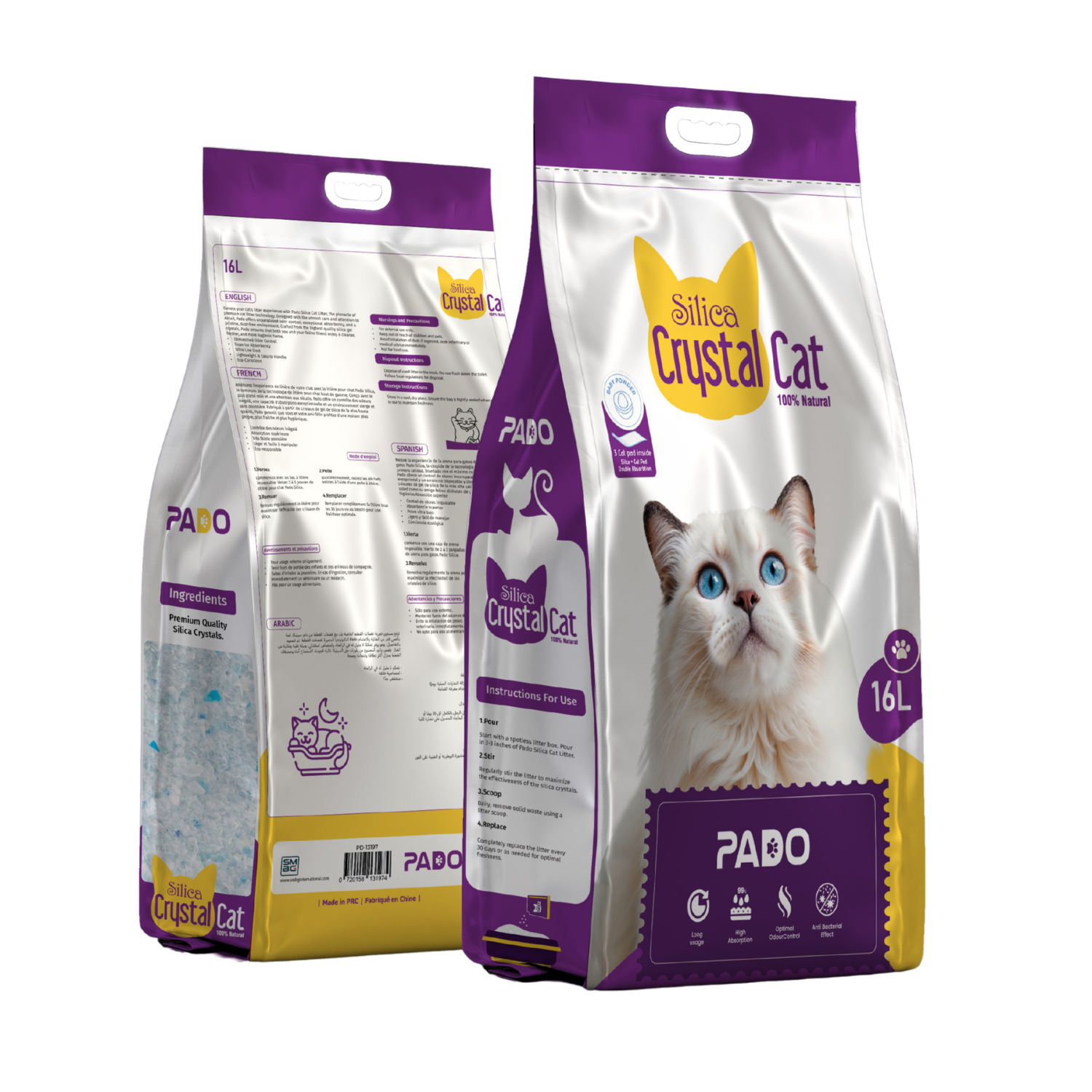 Pado Silica Crystal Cat Litter 16L With Pad Inside- Baby Powder