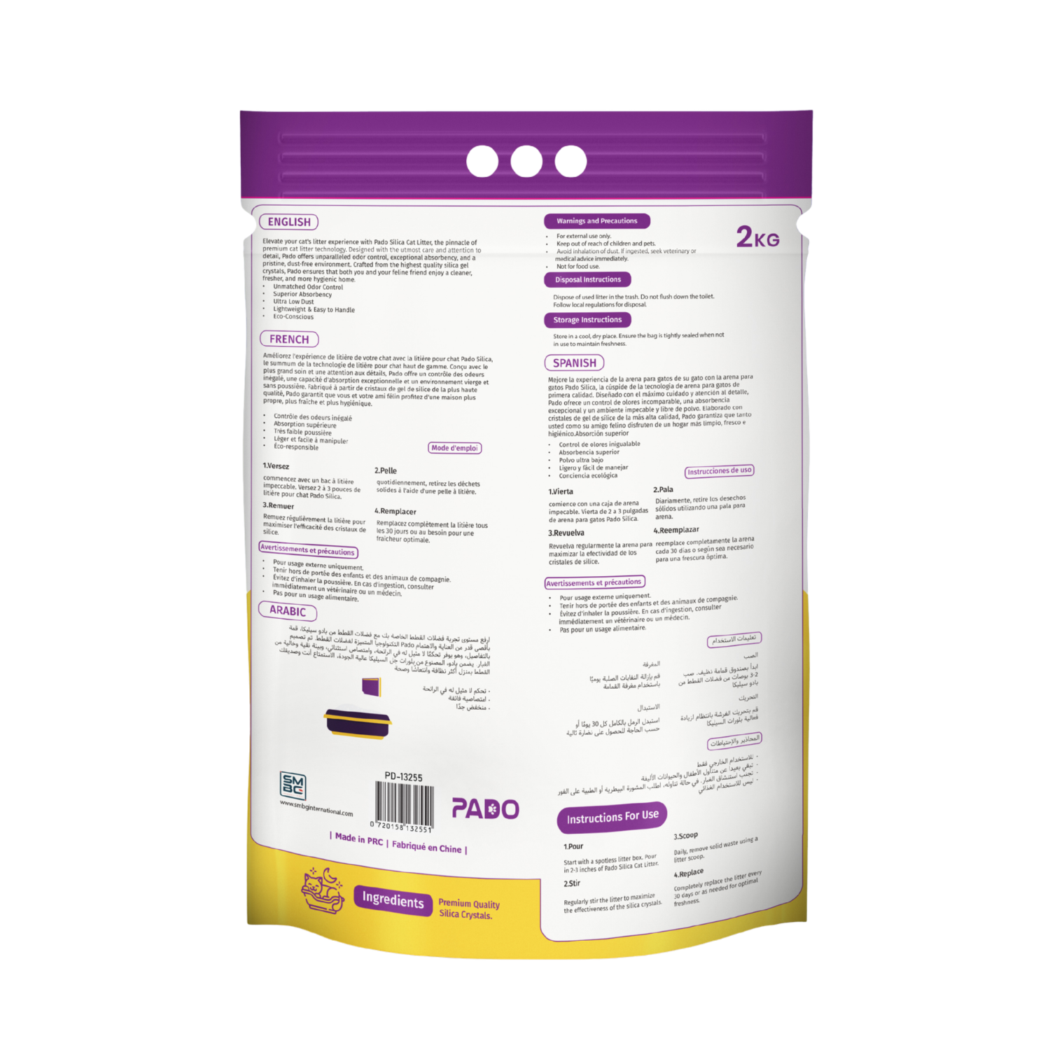 Pado Silica Crystal Cat Litter 2kg With Pad Inside-Baby Powder