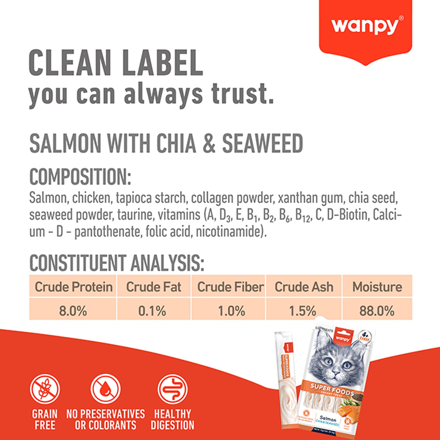 WANPY Superfoods Creamy Treat For Cat Salmon With Chia & Seaweed 70g