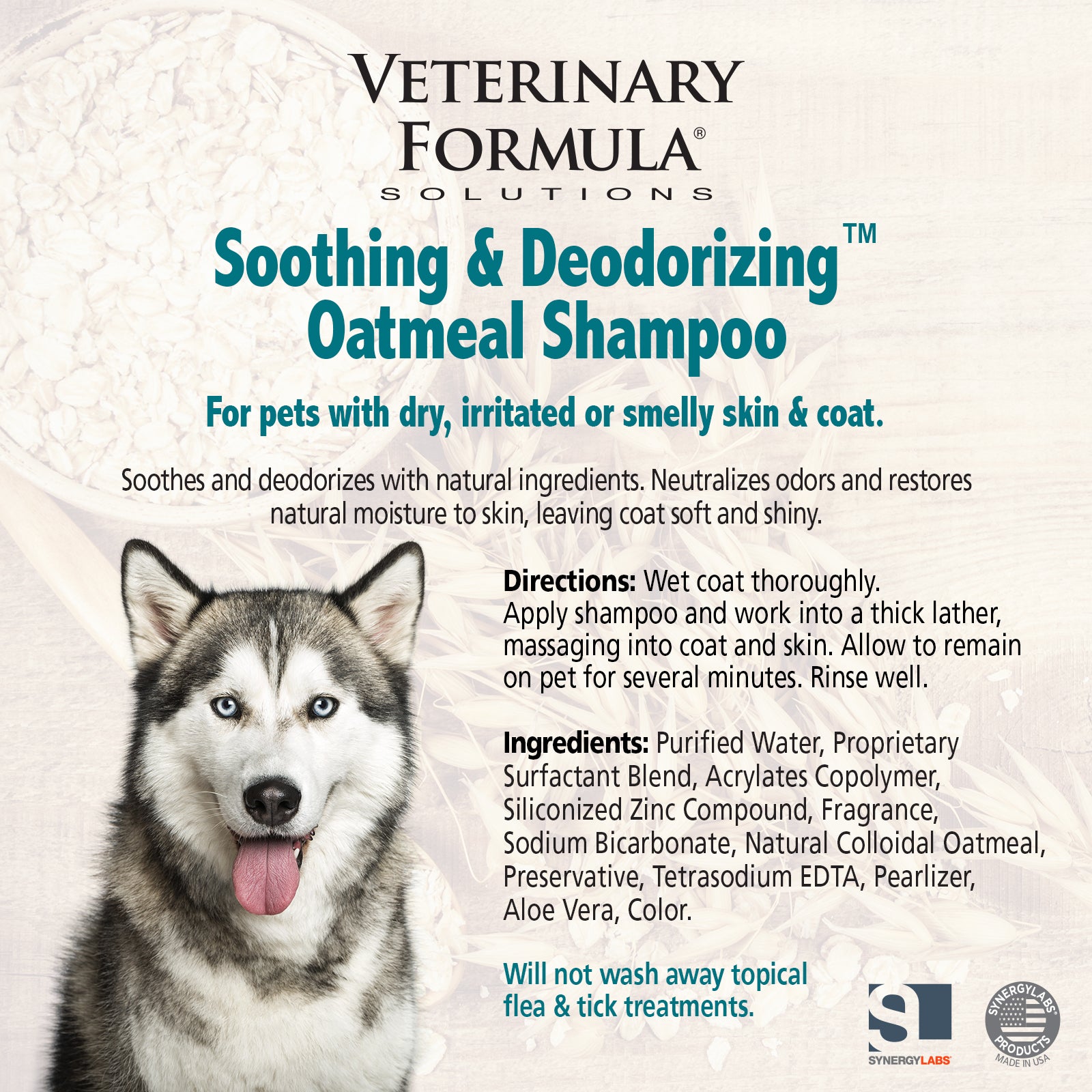 Synergy Labs Veterinary Formula Solutions Soothing & Deodorizing Oatmeal Shampoo 17oz - 503ml