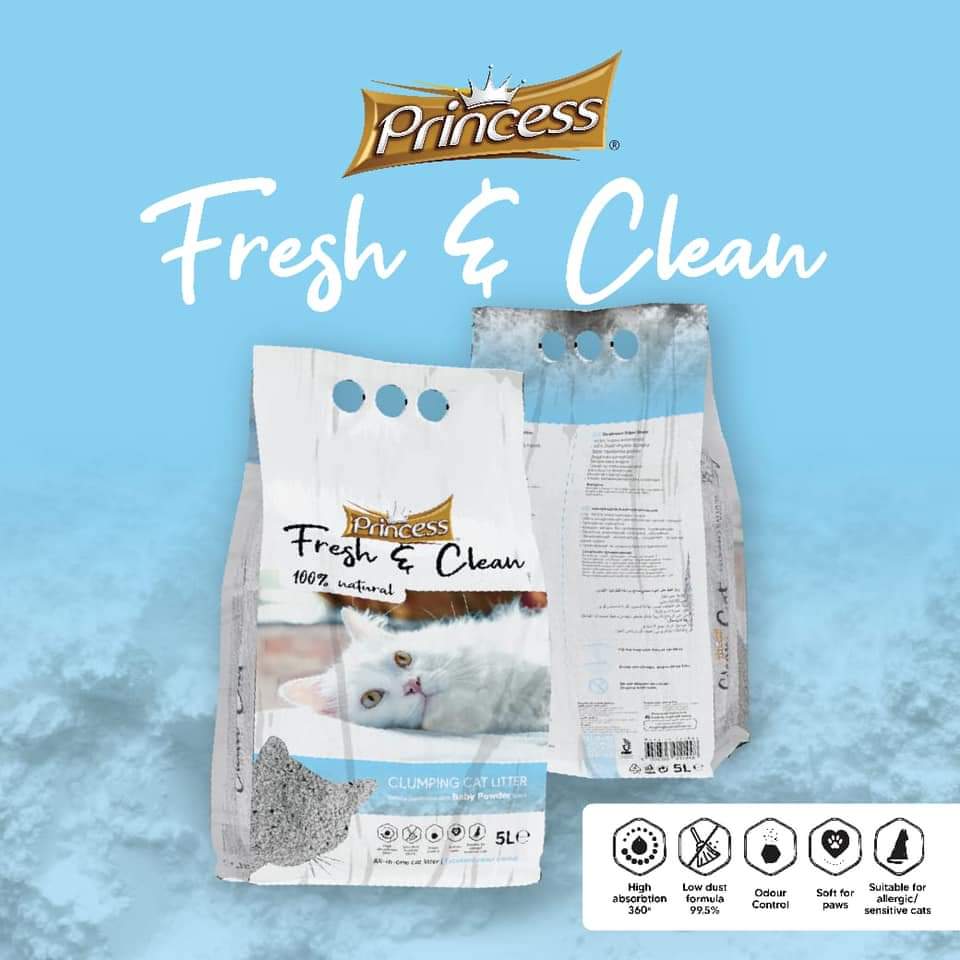 Princess Fresh and Clean Cat Litter  20L - Baby Powder