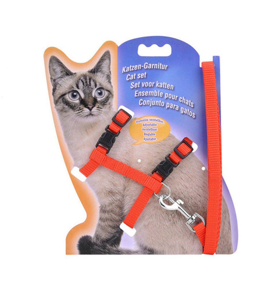 Adjustable Cat Walking Harness Nylon Strap Collar with Leash,Cat Leash and Harness 1 Set Leash + Harness Design & Color May Vary - Shopivet.com