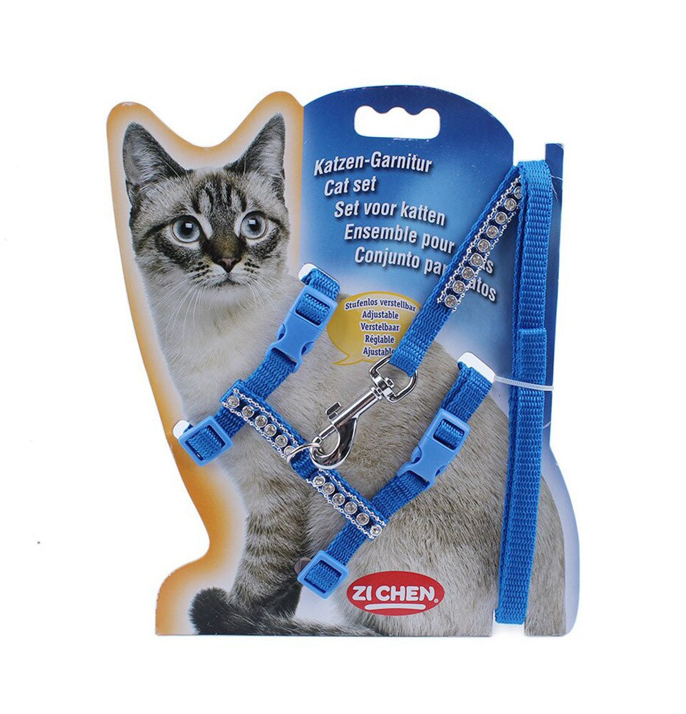 Adjustable Cat Walking Harness Nylon Strap Collar with Leash,Cat Leash and Harness 1 Set Leash + Harness Design & Color May Vary - Shopivet.com