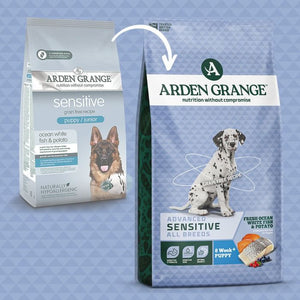 Arden Grange Advanced Sensitive All Breeds Puppy Fresh Ocean White Fish & Potato Dry Dog Food - 12kg