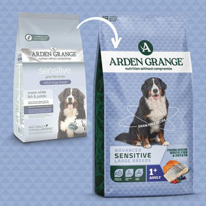 Arden Grange Advanced Sensitive Large Breeds Adult Fresh Ocean White Fish & Potato Dry Dog Food - 12kg