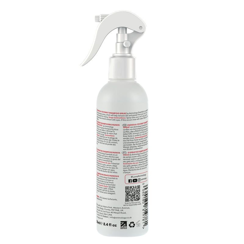 Animology Essentials Papaya & Coconut No Rinse Cat Shampoo Spray 250ml - 250ml - Shopivet.com