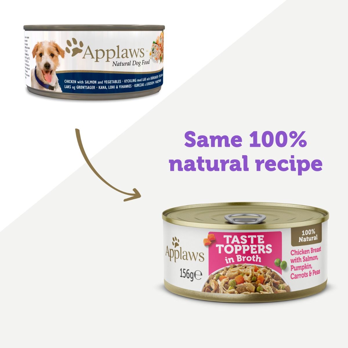 Applaws Taste Toppers in Broth Chicken with Salmon & Vegetables Wet Dog Food 156g Tin - 156G - Shopivet.com