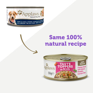 Applaws Taste Toppers in Broth Chicken with Salmon & Vegetables Wet Dog Food 156g Tin - 156G - Shopivet.com