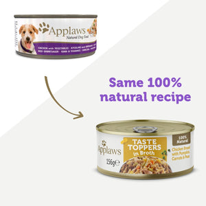 Applaws Taste Toppers in Broth Chicken with Vegetables Wet Dog Food 156g Tin - 156G - Shopivet.com