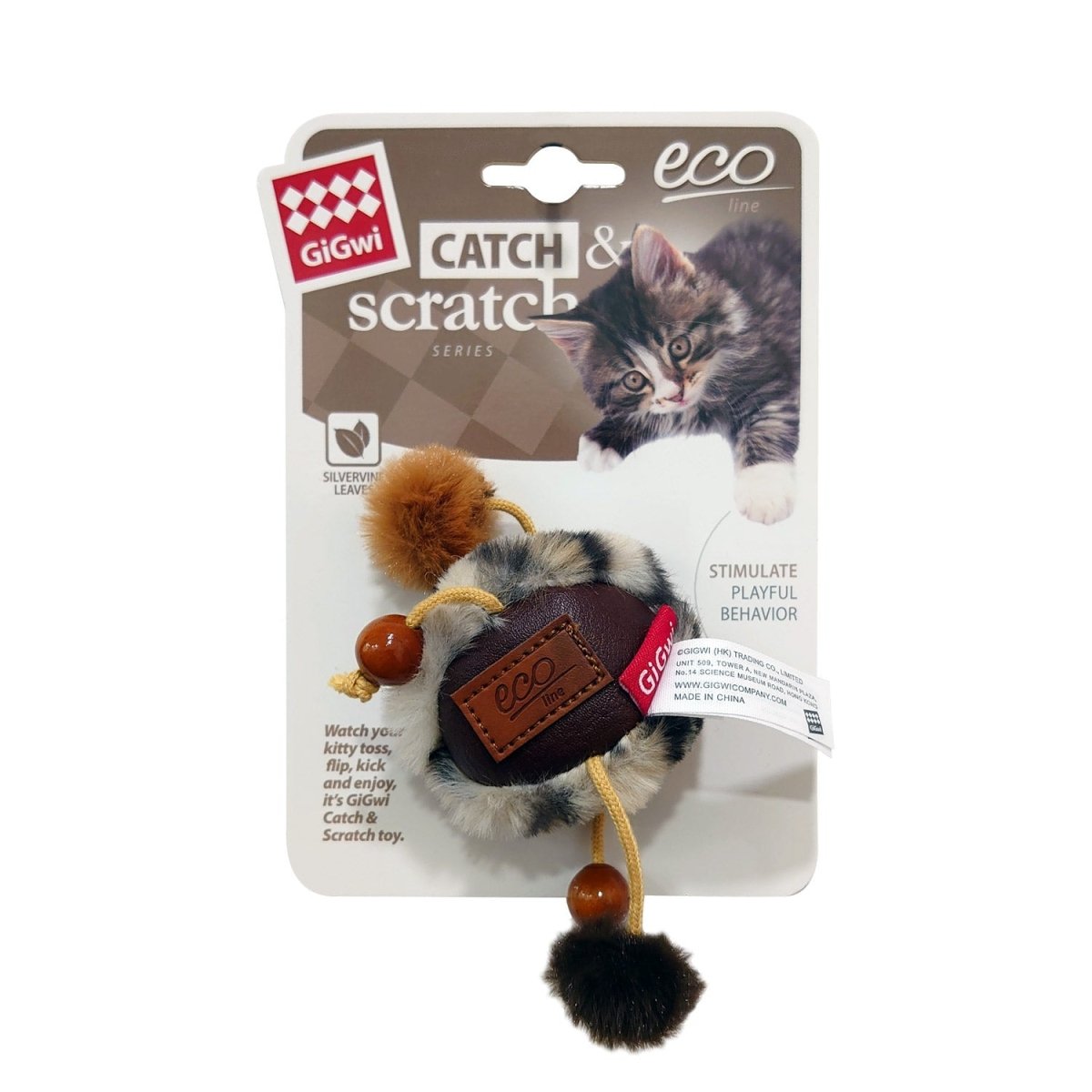 Ball Catch & Scratch Eco line with Slivervine Leaves and Leatherette - Shopivet.com