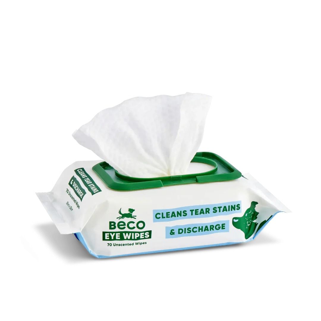 Beco Dog Eye Wipes Cleans Tear Stains & Discharge 70 Unscented Wipes 15 x 12cm -