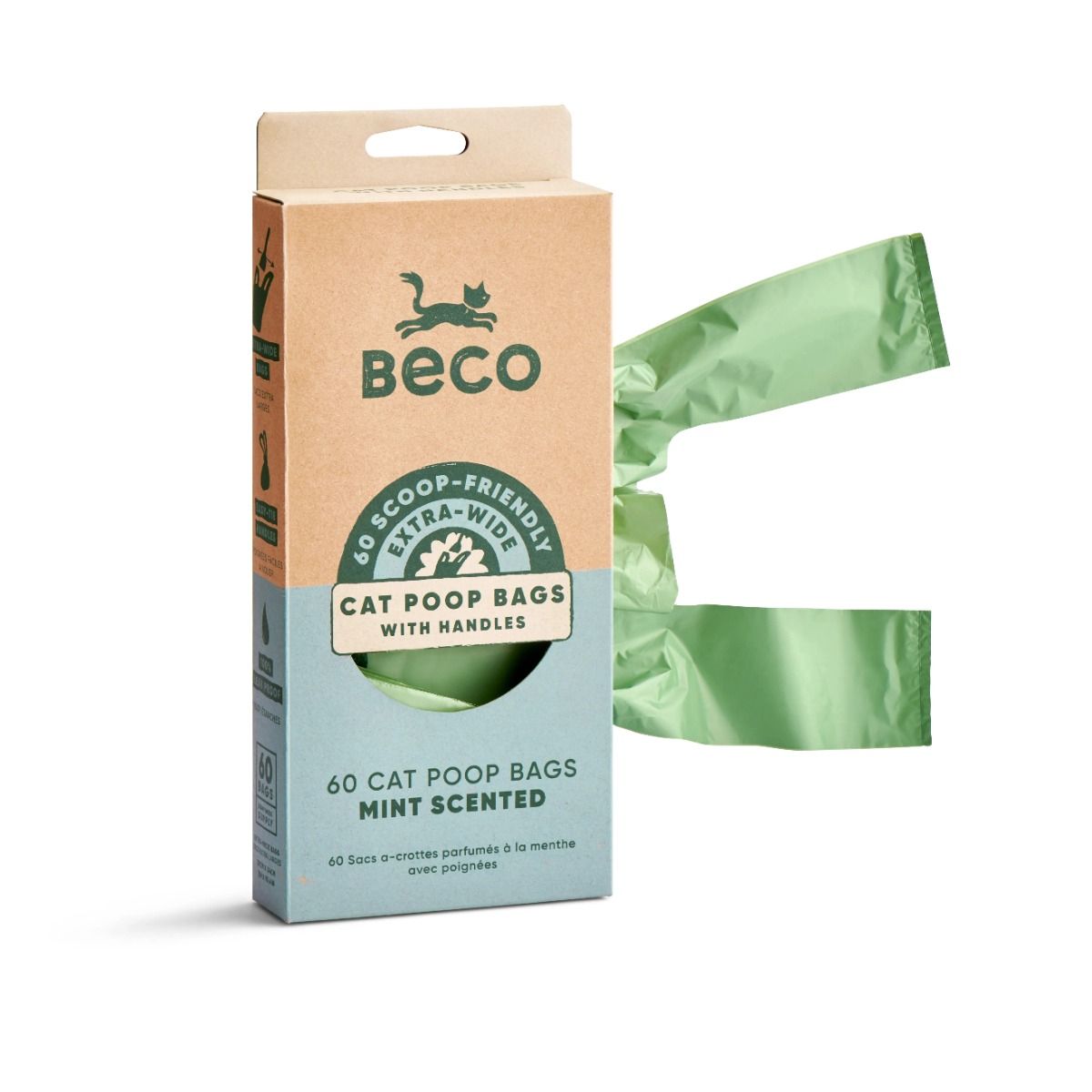 Beco Mint Scented Cat Poop Bags with Handles 60 Bags