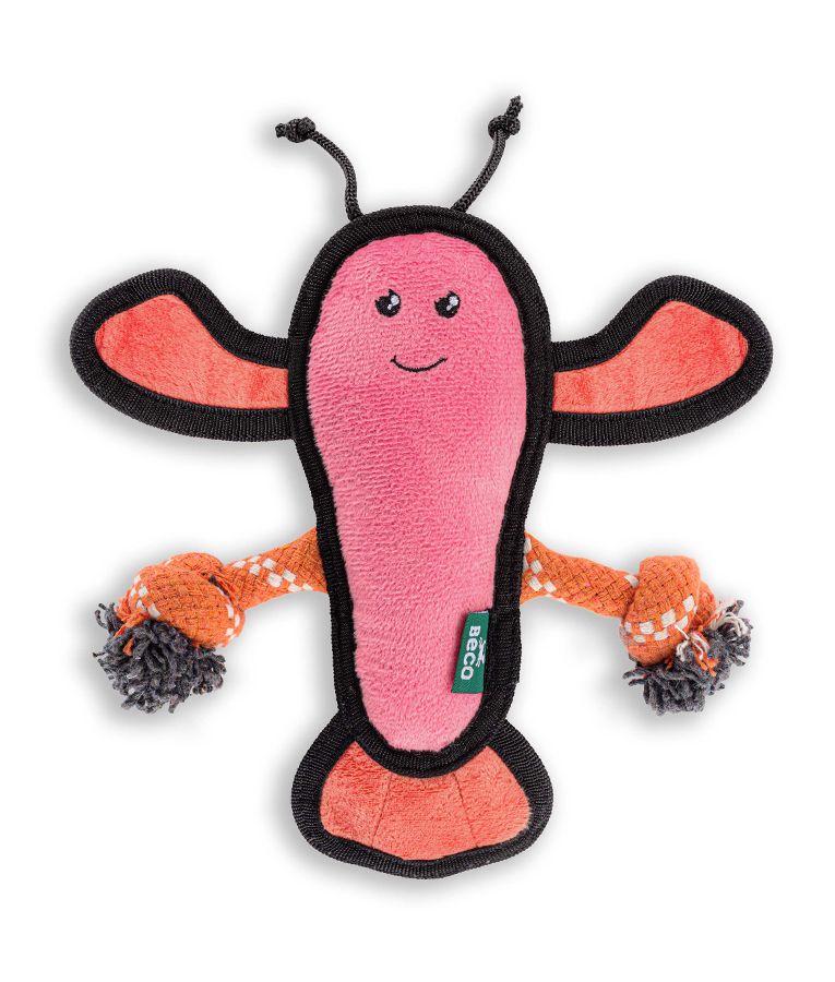 Beco Pets Rough & Tough Lobster Recycled Dog Toy - PINK MEDIUM - Shopivet.com