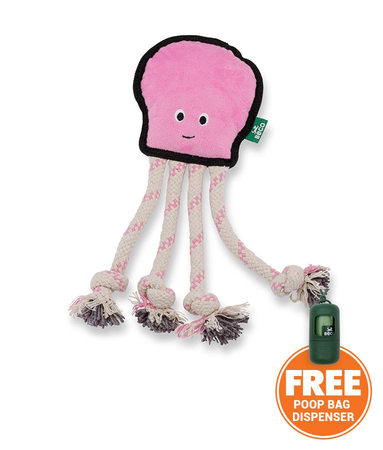 Beco Pets Rough & Tough Octopus Recycled Dog Toy - PINK MEDIUM - Shopivet.com