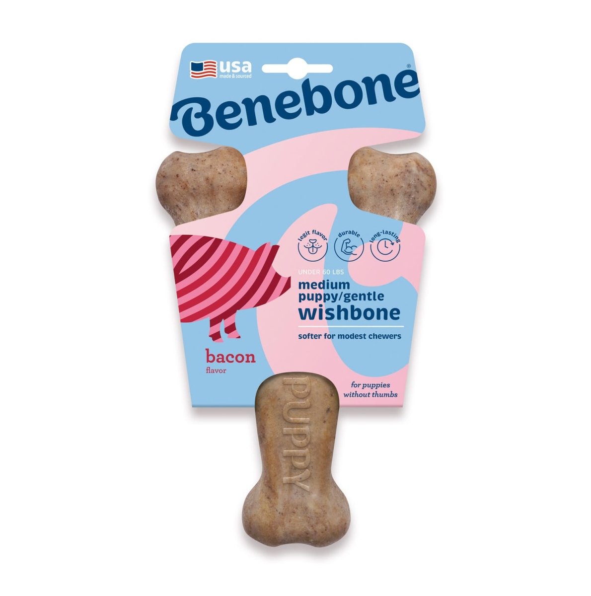 Benebone Puppy Wishbone Dog Chew Toy – Bacon - Small - Shopivet.com